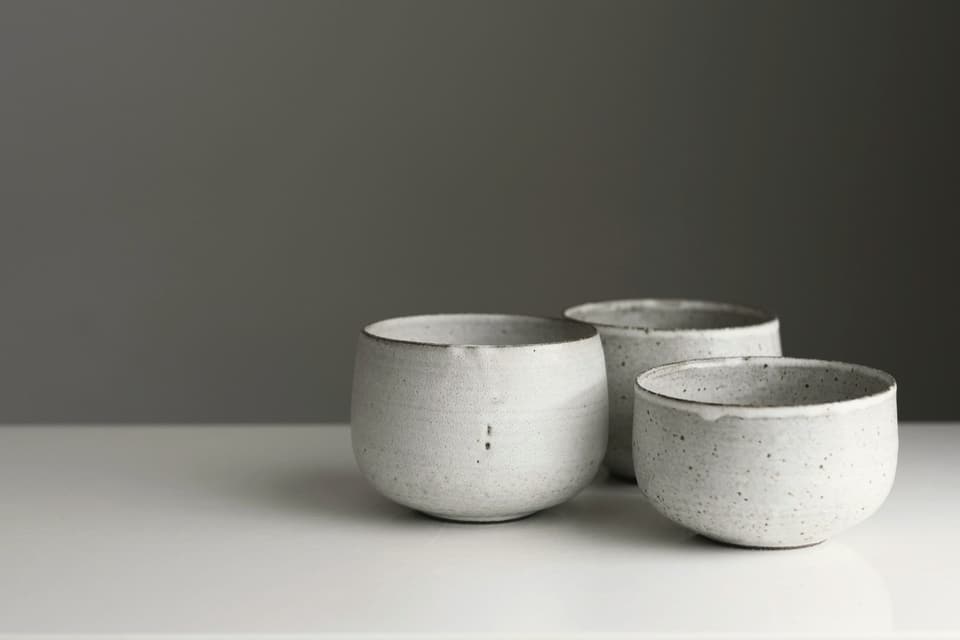 White stoneware bowls on a table